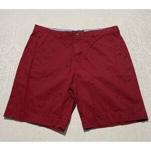 Tommy Hilfiger Mens Red Anchor Embroidered Chino Shorts Custom Fit Size 38